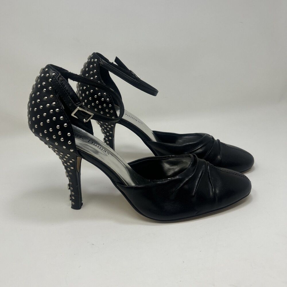 Pierre Dumas Felicity Black Studded Ankle Strap Heels Pumps Shoes Size 7.5